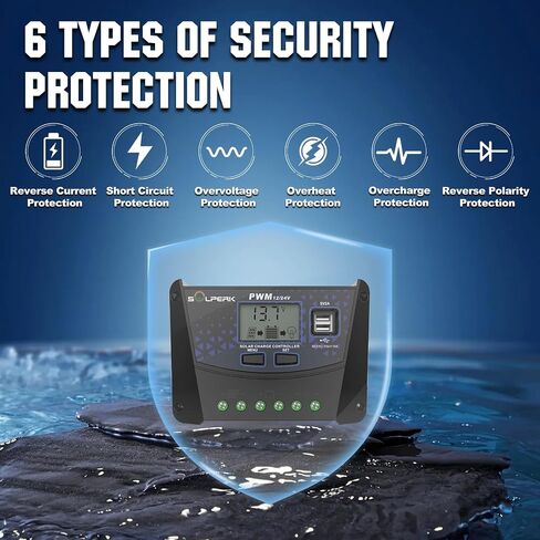 Solperk 10A Colar Charger Controller 12V 24V Auto ، منظم بطارية لوحة الطاقة الشمسية مع وحدة تحكم PWM Dual USB PWM لبطارية LITHIUM LITHIUM-ASED AGM (10A) in Kuwait