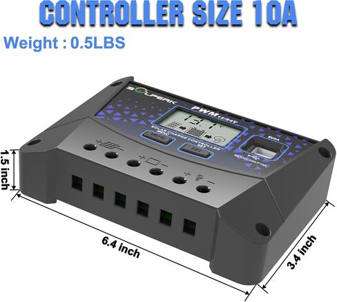 Solperk 10A Colar Charger Controller 12V 24V Auto ، منظم بطارية لوحة الطاقة الشمسية مع وحدة تحكم PWM Dual USB PWM لبطارية LITHIUM LITHIUM-ASED AGM (10A) in Kuwait
