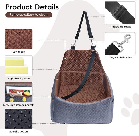 Dog Car Seat, Dog Car Seats for Small Medium Sized Dogs, Washable Dog Booster Car Seat with Storage Pockets, Dog Seat Belt, Ultra Comfortable Dog Bed for Pet Car Travel, Pet Car Seat in Saudi Arabia