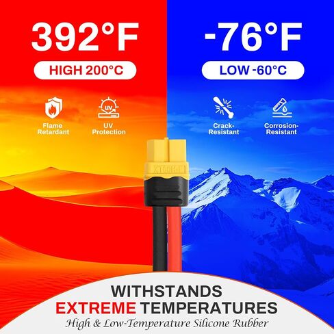 XT60 Charge Extension Cable 20Ft 12AWG or 2/6/10/20/25/35/50/100Ft 4mm²/12AWG Solar Connector to XT60 Cable for Portable Power Station, LiFePO4 Battery, RV and Solar Generator in Kuwait
