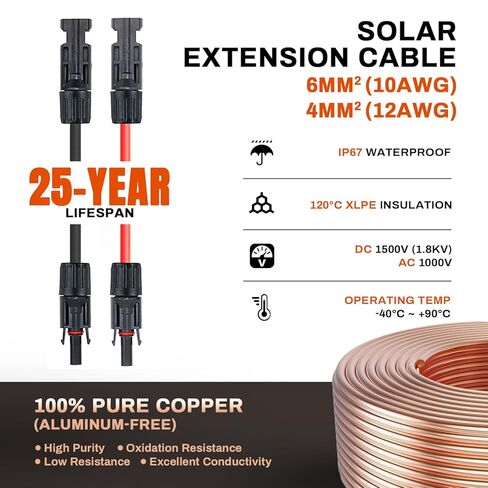 XT60 Charge Extension Cable 20Ft 12AWG or 2/6/10/20/25/35/50/100Ft 4mm²/12AWG Solar Connector to XT60 Cable for Portable Power Station, LiFePO4 Battery, RV and Solar Generator in Saudi Arabia
