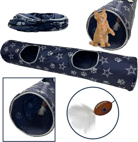 NFL Las Vegas Raiders Cat Tunnel Tube Toy with Plush Football Catnip and Feathers Collapsible Tunnel for Cats to Play, Peek and Hide, Sporty & Fun Cat Tunnel Toy with Team Logo All-Over Design! in Saudi Arabia