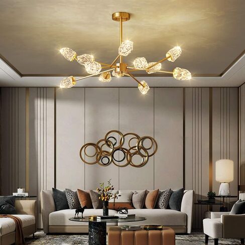 Modern, V-intage Brass Sputnik Chandelier Crystal Ball Semi Flush Mount Ceiling Light Fixtures Metal Chandeliers 12 in Saudi Arabia