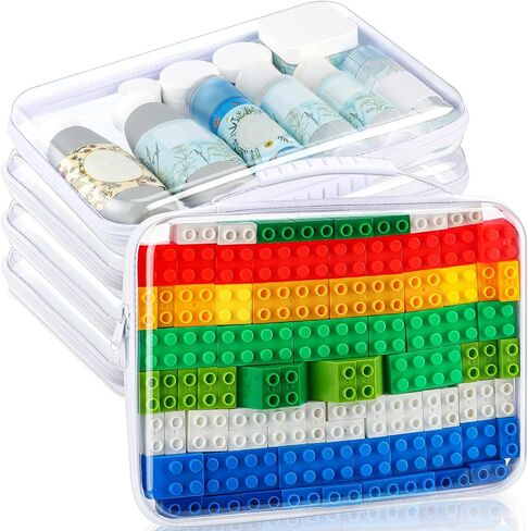 Sanwuta 4 Pcs Clear Hardshell Zipper Case with Handle Hard Plastic Pouches Toy Storage Bins Transparent Cases for Snacks, Cosmetic, Building Blocks, Puzzles(9.8 x 7.9 x 2 Inches) in Kuwait