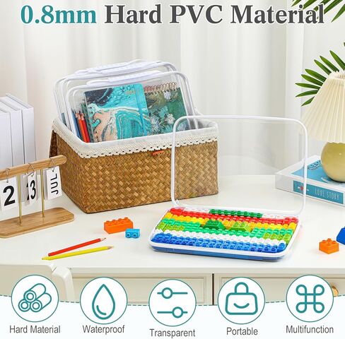 Sanwuta 4 Pcs Clear Hardshell Zipper Case with Handle Hard Plastic Pouches Toy Storage Bins Transparent Cases for Snacks, Cosmetic, Building Blocks, Puzzles(9.8 x 7.9 x 2 Inches) in Kuwait