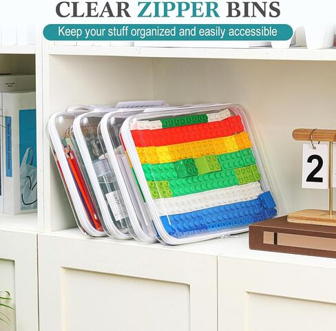 Sanwuta 4 Pcs Clear Hardshell Zipper Case with Handle Hard Plastic Pouches Toy Storage Bins Transparent Cases for Snacks, Cosmetic, Building Blocks, Puzzles(9.8 x 7.9 x 2 Inches) in Kuwait