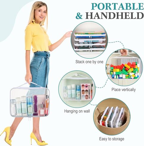 Sanwuta 4 Pcs Clear Hardshell Zipper Case with Handle Hard Plastic Pouches Toy Storage Bins Transparent Cases for Snacks, Cosmetic, Building Blocks, Puzzles(9.8 x 7.9 x 2 Inches) in Kuwait