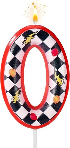 Racing Themed Birthday Candle, Premium Red Black and White Checkered Number Candle Suitable for Baby Shower Birthday Racing Themed Party Decoration (Number 4) in Saudi Arabia