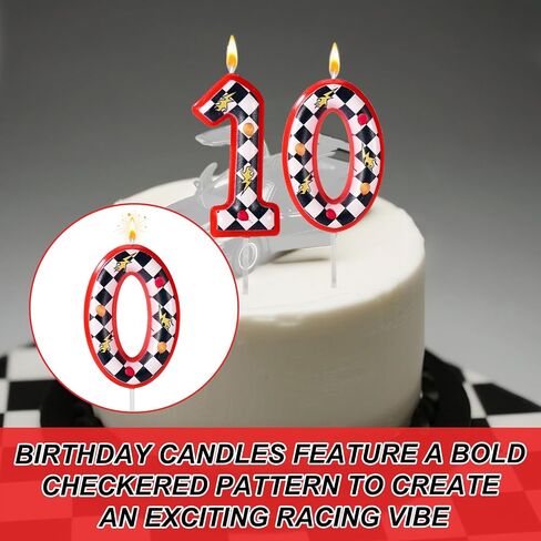 Racing Themed Birthday Candle, Premium Red Black and White Checkered Number Candle Suitable for Baby Shower Birthday Racing Themed Party Decoration (Number 4) in Saudi Arabia