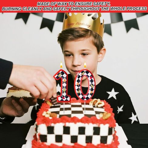 Racing Themed Birthday Candle, Premium Red Black and White Checkered Number Candle Suitable for Baby Shower Birthday Racing Themed Party Decoration (Number 4) in Saudi Arabia