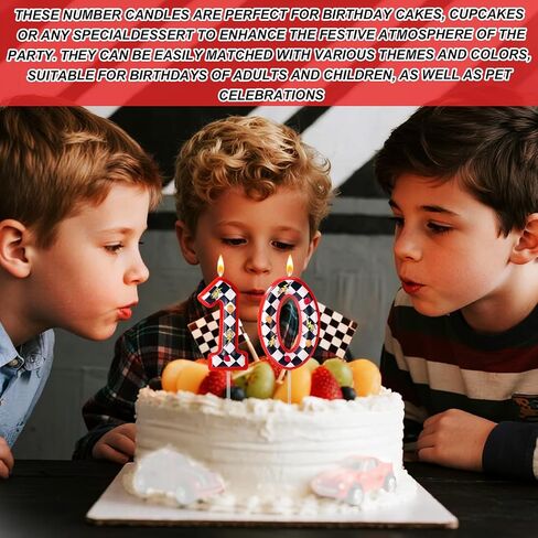 Racing Themed Birthday Candle, Premium Red Black and White Checkered Number Candle Suitable for Baby Shower Birthday Racing Themed Party Decoration (Number 4) in Saudi Arabia