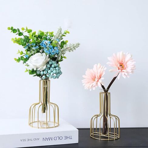 مزهريات نبات سطح المكتب مع زهرة الزجاج الزجاجية أنبوب اختبار مع حامل محطة للمعادن الذهب in Kuwait