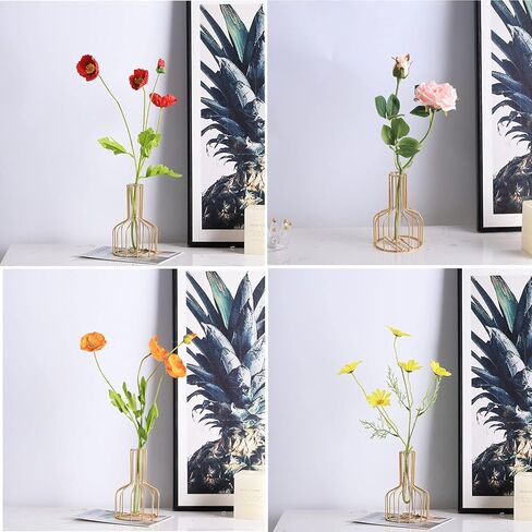 مزهريات نبات سطح المكتب مع زهرة الزجاج الزجاجية أنبوب اختبار مع حامل محطة للمعادن الذهب in Kuwait