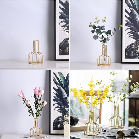 مزهريات نبات سطح المكتب مع زهرة الزجاج الزجاجية أنبوب اختبار مع حامل محطة للمعادن الذهب in Kuwait