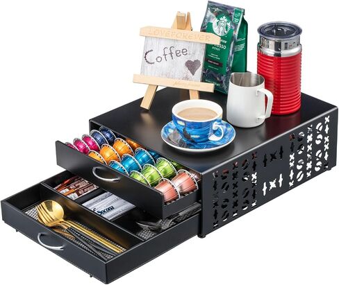 Flagship Vertuo Pod Holder Coffee Storage for Nespresso Organizer - Large Capacity 2 Tier Drawer Fits All Size Vertuo Pods in Kuwait