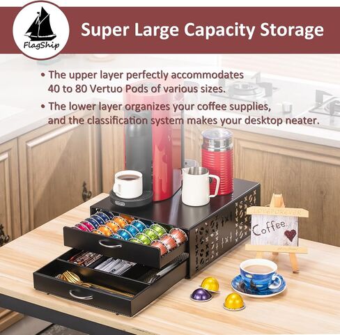 Flagship Vertuo Pod Holder Coffee Storage for Nespresso Organizer - Large Capacity 2 Tier Drawer Fits All Size Vertuo Pods in Kuwait