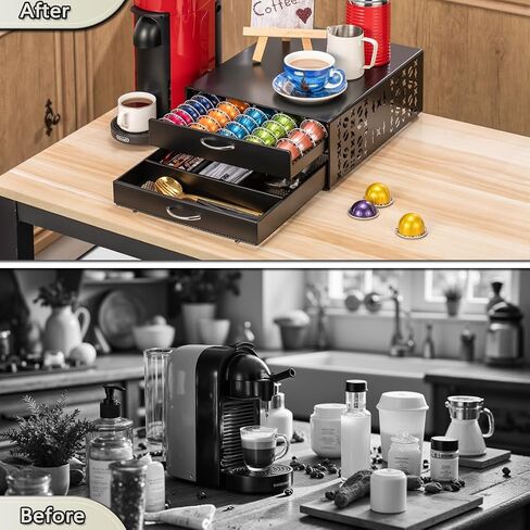 Flagship Vertuo Pod Holder Coffee Storage for Nespresso Organizer - Large Capacity 2 Tier Drawer Fits All Size Vertuo Pods in Kuwait