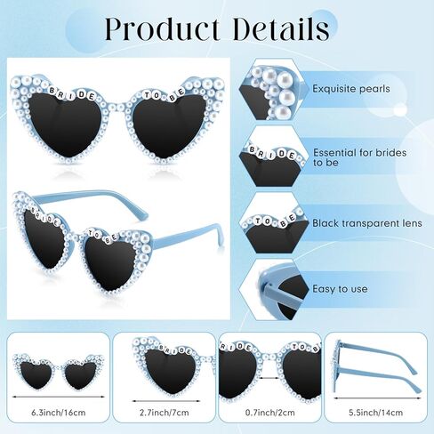 Flutesan Blue Bride Sunglasses Bachelorette Party Heart Sunnies Bride لتكون هدايا لطيفة من نظارات القلب اللؤلؤة لملحقات حفلات العازبة الحفلات. in Saudi Arabia