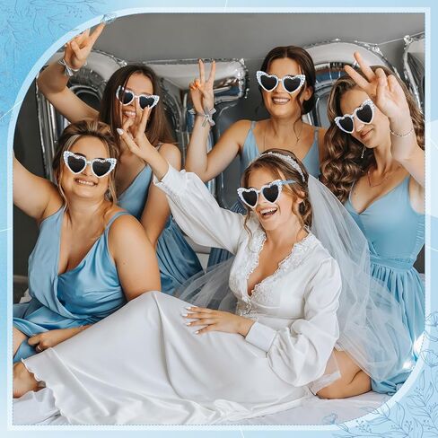 Flutesan Blue Bride Sunglasses Bachelorette Party Heart Sunnies Bride لتكون هدايا لطيفة من نظارات القلب اللؤلؤة لملحقات حفلات العازبة الحفلات. in Saudi Arabia