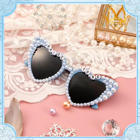 Flutesan Blue Bride Sunglasses Bachelorette Party Heart Sunnies Bride لتكون هدايا لطيفة من نظارات القلب اللؤلؤة لملحقات حفلات العازبة الحفلات. in Saudi Arabia