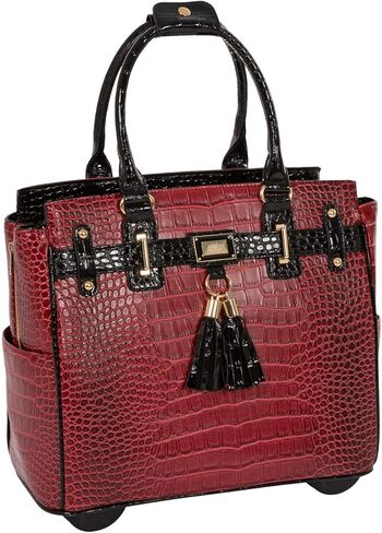 JKM & Company Faux Leather Compatible With Computer iPad, Laptop Tablet Rolling Tote Bag Briefcase Carryall Bag (Black (Ostrich)) in Kuwait