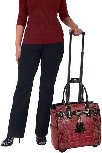 JKM & Company Faux Leather Compatible With Computer iPad, Laptop Tablet Rolling Tote Bag Briefcase Carryall Bag (Black (Ostrich)) in Kuwait