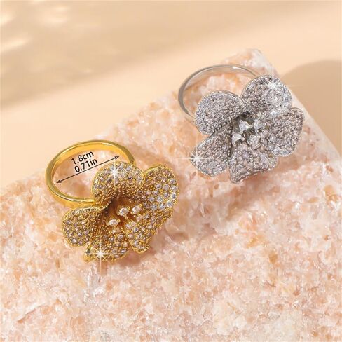 Cubic Zirconia Flower Wrap Finger Bands Bohemian Floral Statement Adjustable Open Band Rings Chunky Engagement Promise Rings Jewelry for Women in Saudi Arabia