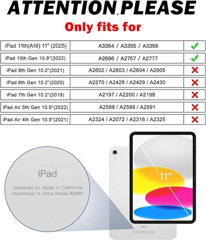 حالة لجيل iPad (A16) 11/10th الجيل 11 ''/10.9 '' 2025/2022 أطفال مع حامل قلم رصاص 360 درجة حزام/موقف in Kuwait