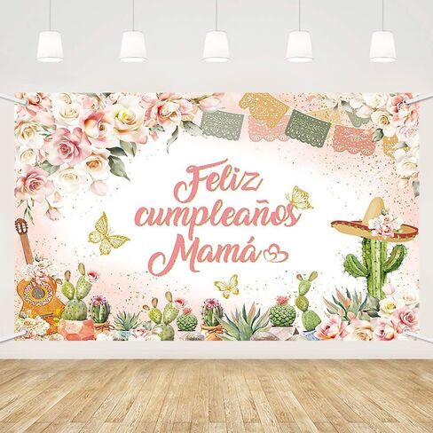 MEHOFOND Feliz Cumpleaños Mamá Backdrop Mom Happy Birthday Party Decorations Mexico Happy Birthday Backdrop for Mom Floral Party Decorations Photo Booth Props in Saudi Arabia