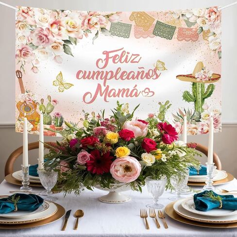 MEHOFOND Feliz Cumpleaños Mamá Backdrop Mom Happy Birthday Party Decorations Mexico Happy Birthday Backdrop for Mom Floral Party Decorations Photo Booth Props in Saudi Arabia