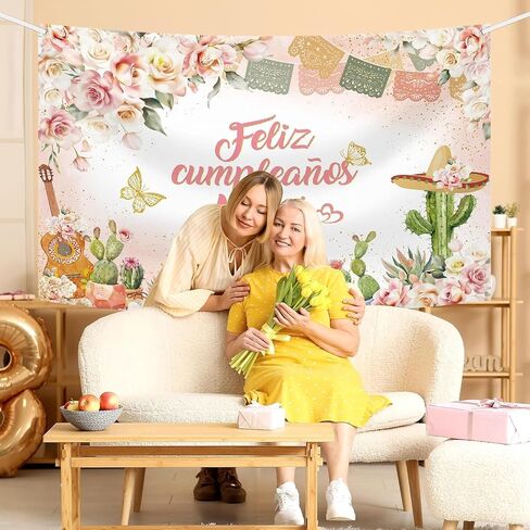 MEHOFOND Feliz Cumpleaños Mamá Backdrop Mom Happy Birthday Party Decorations Mexico Happy Birthday Backdrop for Mom Floral Party Decorations Photo Booth Props in Saudi Arabia