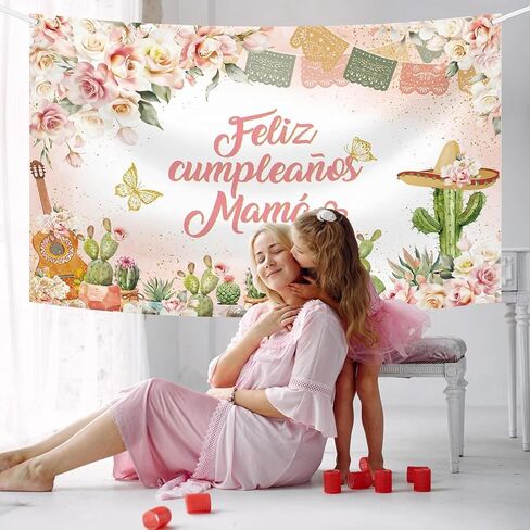 MEHOFOND Feliz Cumpleaños Mamá Backdrop Mom Happy Birthday Party Decorations Mexico Happy Birthday Backdrop for Mom Floral Party Decorations Photo Booth Props in Saudi Arabia