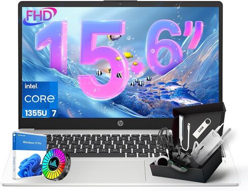 HP 2025 تم تحديثه 15.6 "250 G10 FHD Business Sliver Laptop ، Intel Core I7-1355U (64GB RAM | 2TB SSD) ، لوحة مفاتيح رقمية ، كاميرا ويب ، Windows 11 Pro ، MS Office Pro ، WiFi 6 & Bluetooth مع SXK Excessory Kit in Kuwait