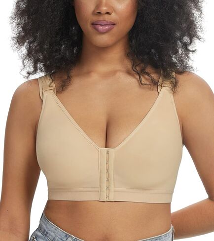 Lemorosy Women's Post-Surgery Posture Corrector Racerback Postoperative Bra -Front Closure Adjustable Straps Wirefree Support in Kuwait