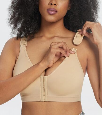 Lemorosy Women's Post-Surgery Posture Corrector Racerback Postoperative Bra -Front Closure Adjustable Straps Wirefree Support in Kuwait