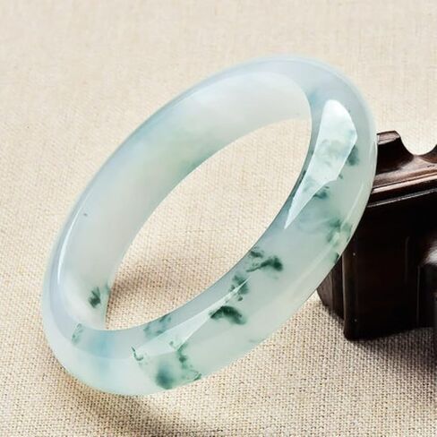 Jade Bangle Bracelet for Women, Burmese Emerald Old-pit Orchid with Floating Green Design, Nice for a Female Friend's Birthday Gift in Saudi Arabia