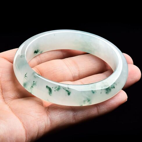 Jade Bangle Bracelet for Women, Burmese Emerald Old-pit Orchid with Floating Green Design, Nice for a Female Friend's Birthday Gift in Saudi Arabia