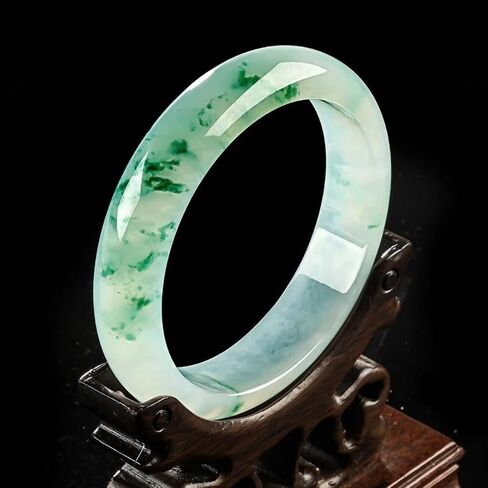 Jade Bangle Bracelet for Women, Burmese Emerald Old-pit Orchid with Floating Green Design, Nice for a Female Friend's Birthday Gift in Saudi Arabia
