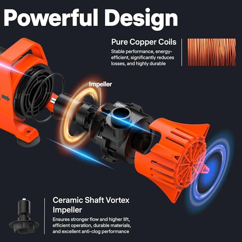 1800GPH Submersible Water Pump, 180° Ajustable Pond Pump with 20FT Power Cord 100W Ultra Quiet Aquarium Pump for Pond, Fountain, Waterfall, Fish Tank, Hydroponic, Statuary, Orange Black in Kuwait