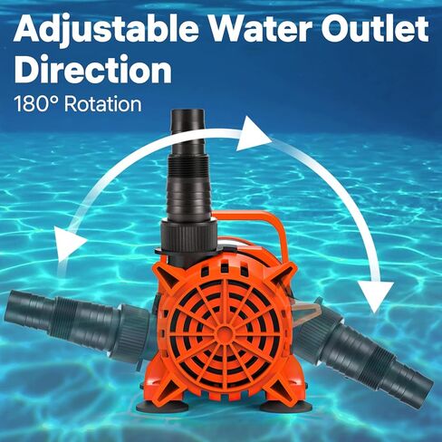 1800GPH Submersible Water Pump, 180° Ajustable Pond Pump with 20FT Power Cord 100W Ultra Quiet Aquarium Pump for Pond, Fountain, Waterfall, Fish Tank, Hydroponic, Statuary, Orange Black in Kuwait