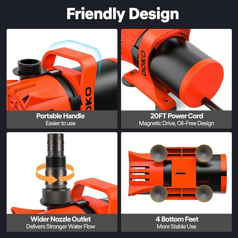 1800GPH Submersible Water Pump, 180° Ajustable Pond Pump with 20FT Power Cord 100W Ultra Quiet Aquarium Pump for Pond, Fountain, Waterfall, Fish Tank, Hydroponic, Statuary, Orange Black in Kuwait