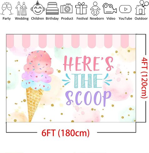 Mocsicka Ice Cream Backdrop 7x5ft Here's The Scoop Summer Sweet Happy Birthday Party Decorations for Kids Ice Cream Cake Table Banner Photography Background in Saudi Arabia