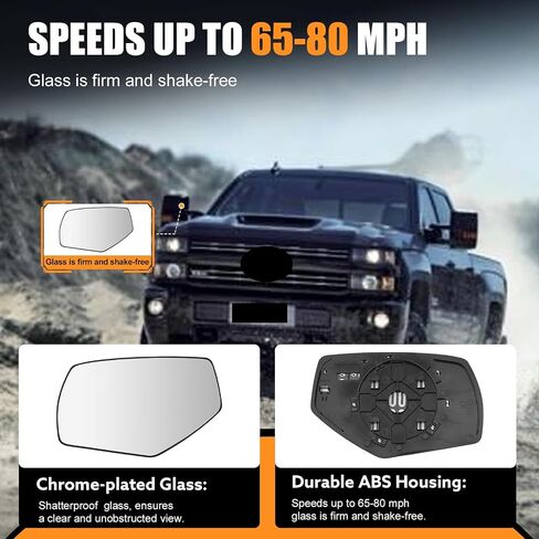 Passenger Side Heated Mirror Glass Replacement for Silverado/GMC Sierra 1500 2500 HD 3500 HD 2014-2019 - Heated Right Mirrors With Backing Plate, Replaces GM1325145 22919746 in Kuwait