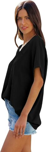 cordat Womens Summer Boho Shirts Hawaiian V Neck Loose Short Sleeves Dressy Tops Blouse in Kuwait