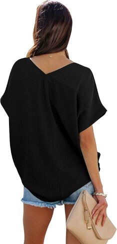 cordat Womens Summer Boho Shirts Hawaiian V Neck Loose Short Sleeves Dressy Tops Blouse in Kuwait