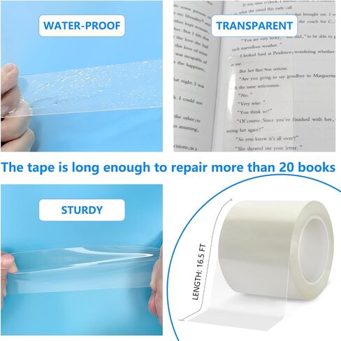 3Inch x 16.5Ft Archival Safe Book Repair Tape. Acrylic Acid Free Strong Adhesive Clear Tape for Textbook Spine, Photo Album, Library Repair Supplies, Removable Book Binding Tape in Kuwait
