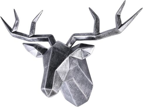 XYQXYQ Copper Deer Head Wall Decor, Faux Resin Animal Head Sculpture, Gold Accent Stag Wall Art, Modern Antler Wall Hanging, Decorative Deer Head for Living Room, Bedroom, or Office (Silvery) in Saudi Arabia