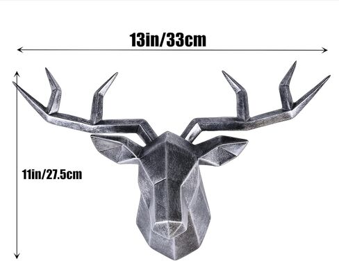 XYQXYQ Copper Deer Head Wall Decor, Faux Resin Animal Head Sculpture, Gold Accent Stag Wall Art, Modern Antler Wall Hanging, Decorative Deer Head for Living Room, Bedroom, or Office (Silvery) in Saudi Arabia