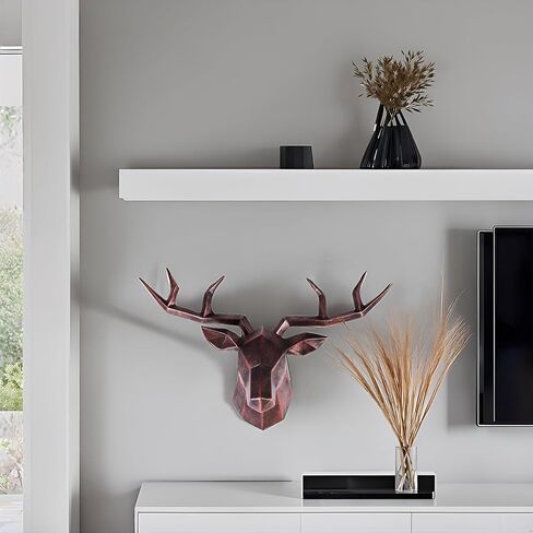 XYQXYQ Copper Deer Head Wall Decor, Faux Resin Animal Head Sculpture, Gold Accent Stag Wall Art, Modern Antler Wall Hanging, Decorative Deer Head for Living Room, Bedroom, or Office (Silvery) in Saudi Arabia