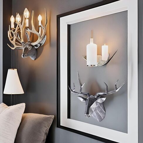 XYQXYQ Copper Deer Head Wall Decor, Faux Resin Animal Head Sculpture, Gold Accent Stag Wall Art, Modern Antler Wall Hanging, Decorative Deer Head for Living Room, Bedroom, or Office (Silvery) in Saudi Arabia